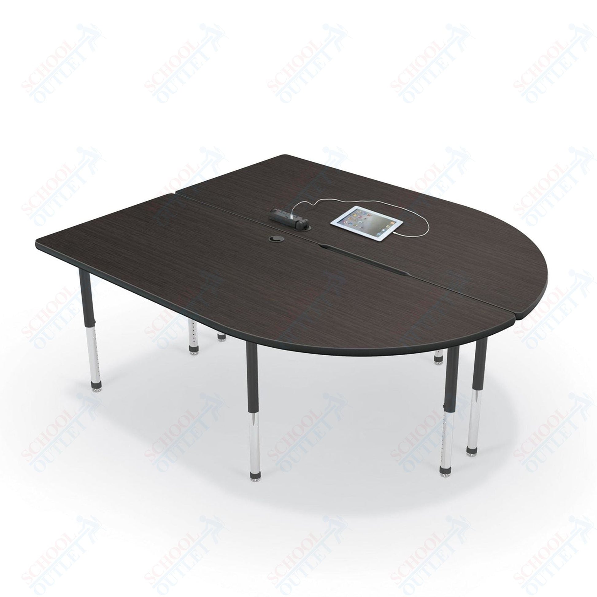 Mooreco 6' MediaSpace - Split Piece D - Shape AV Table - Black Legs and Black Edgeband (Mooreco 27755) - SchoolOutlet