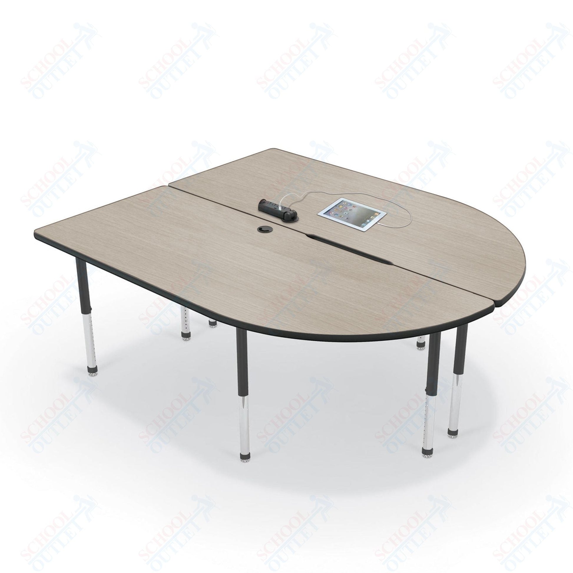 Mooreco 6' MediaSpace - Split Piece D - Shape AV Table - Black Legs and Black Edgeband (Mooreco 27755) - SchoolOutlet