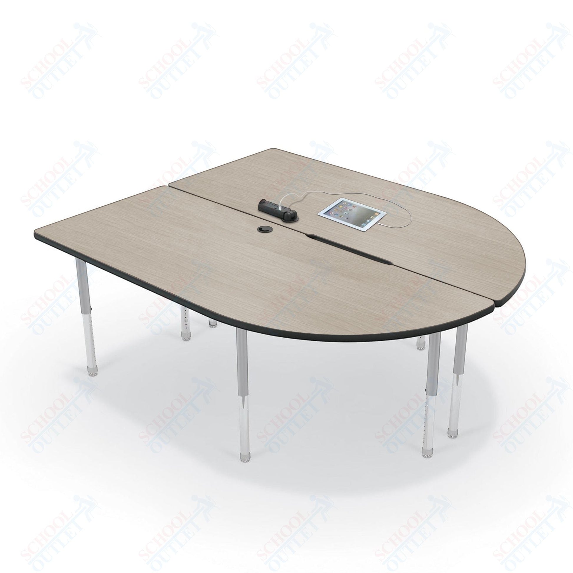 Mooreco 6' MediaSpace - Split Piece D - Shape AV Table - Platinum Legs and Black Edgeband (Mooreco 27756) - SchoolOutlet