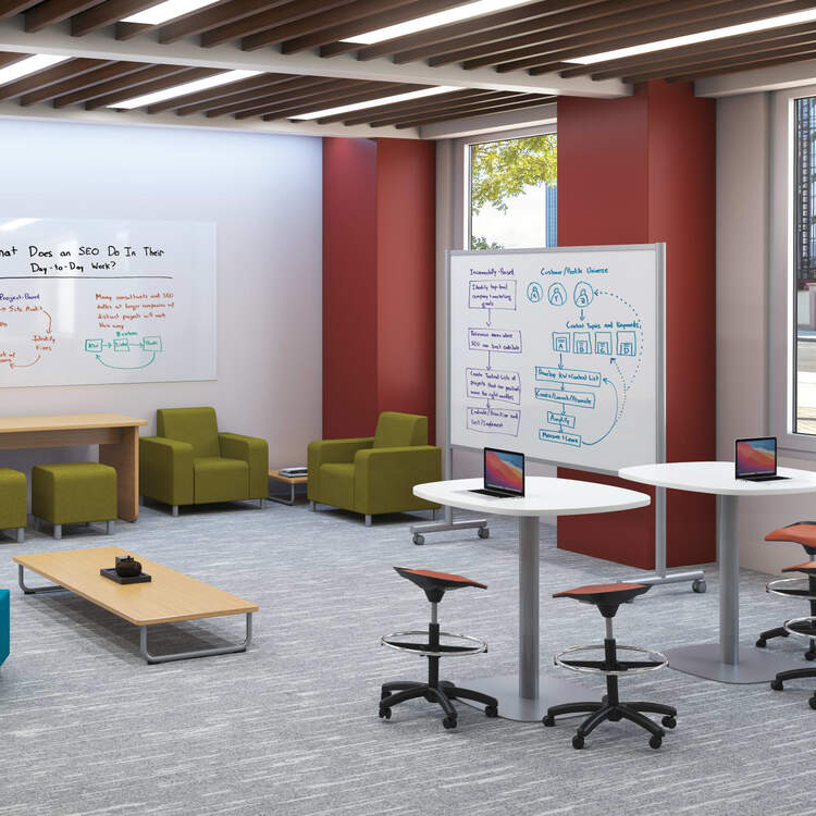 Mooreco Inklud Mobile Whiteboard - Platinum - Porcelain 72"H x72"W x22"D (59081) - SchoolOutlet