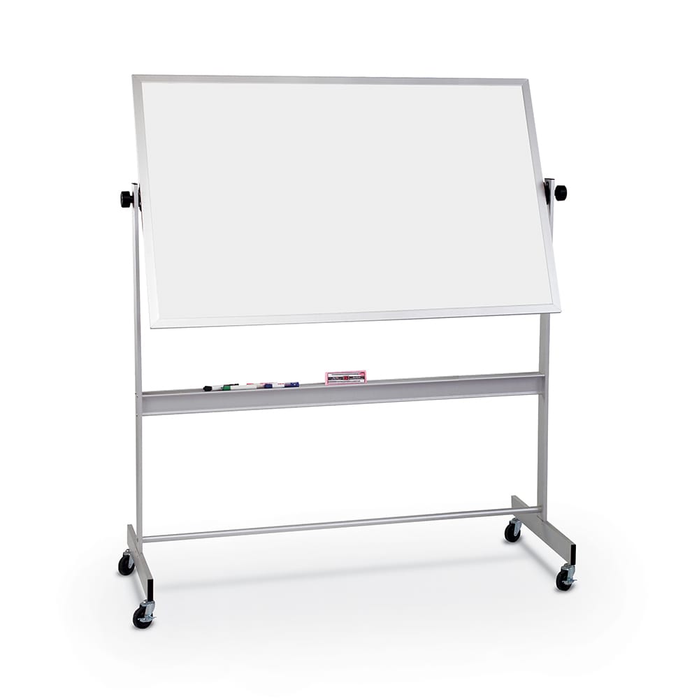 Mooreco Deluxe Mobile Reversible Board Porcelain Markerboard One Side / Natural Cork Other Side - Aluminum Trim - 4'H x 6'W (Mooreco 668AG - DC) - SchoolOutlet