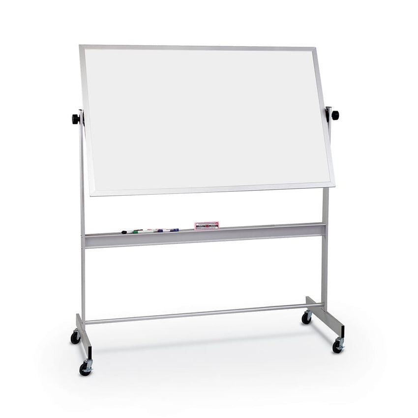Mooreco Deluxe Mobile Reversible Board Porcelain Markerboard One Side / Natural Cork Other Side - Aluminum Trim - 4'H x 6'W (Mooreco 668AG - DC) - SchoolOutlet