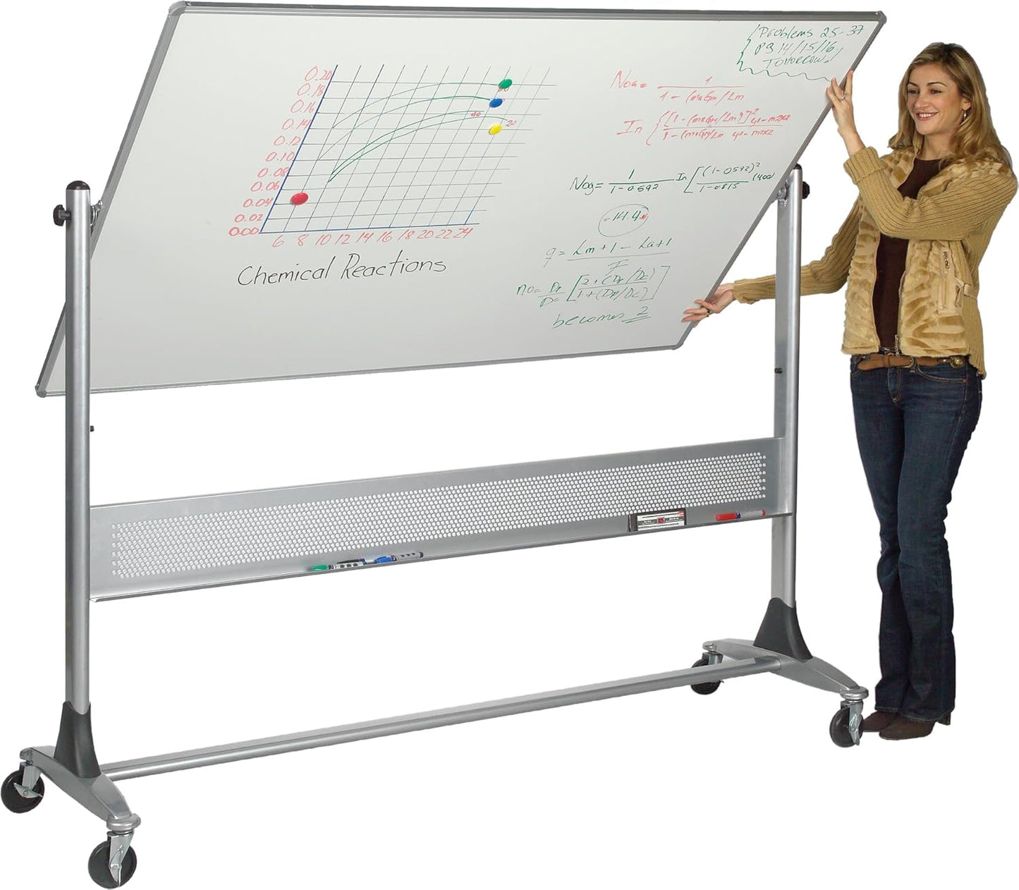 MooreCo 669RH - DD Platinum Mobile Reversible Porcelain Steel Magnetic Whiteboard Easel - Panel Size 48"H x 96"W (MOR - 669RH - DD) - SchoolOutlet