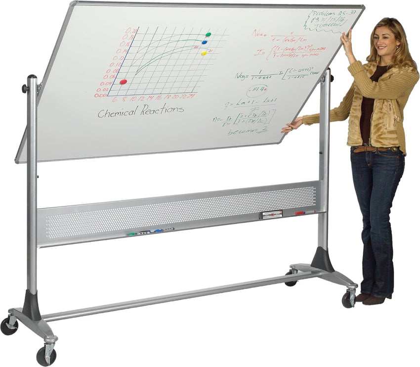 MooreCo 669RH - DD Platinum Mobile Reversible Porcelain Steel Magnetic Whiteboard Easel - Panel Size 48"H x 96"W (MOR - 669RH - DD) - SchoolOutlet