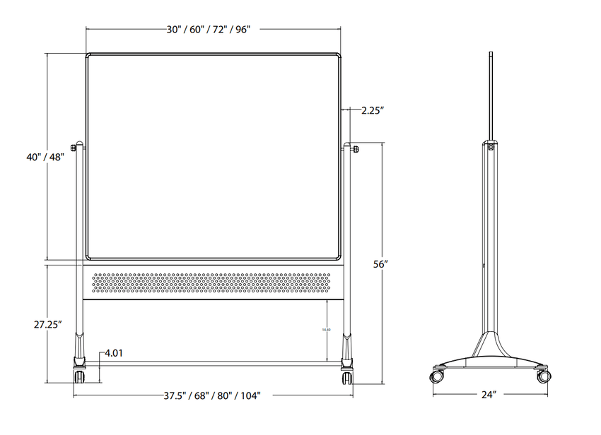 MooreCo 669RH - DD Platinum Mobile Reversible Porcelain Steel Magnetic Whiteboard Easel - Panel Size 48"H x 96"W (MOR - 669RH - DD) - SchoolOutlet