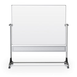 MooreCo 669RH-DD Platinum Mobile Reversible Porcelain Steel Magnetic Whiteboard Easel - Panel Size 48"H x 96"W (MOR-669RH-DD)