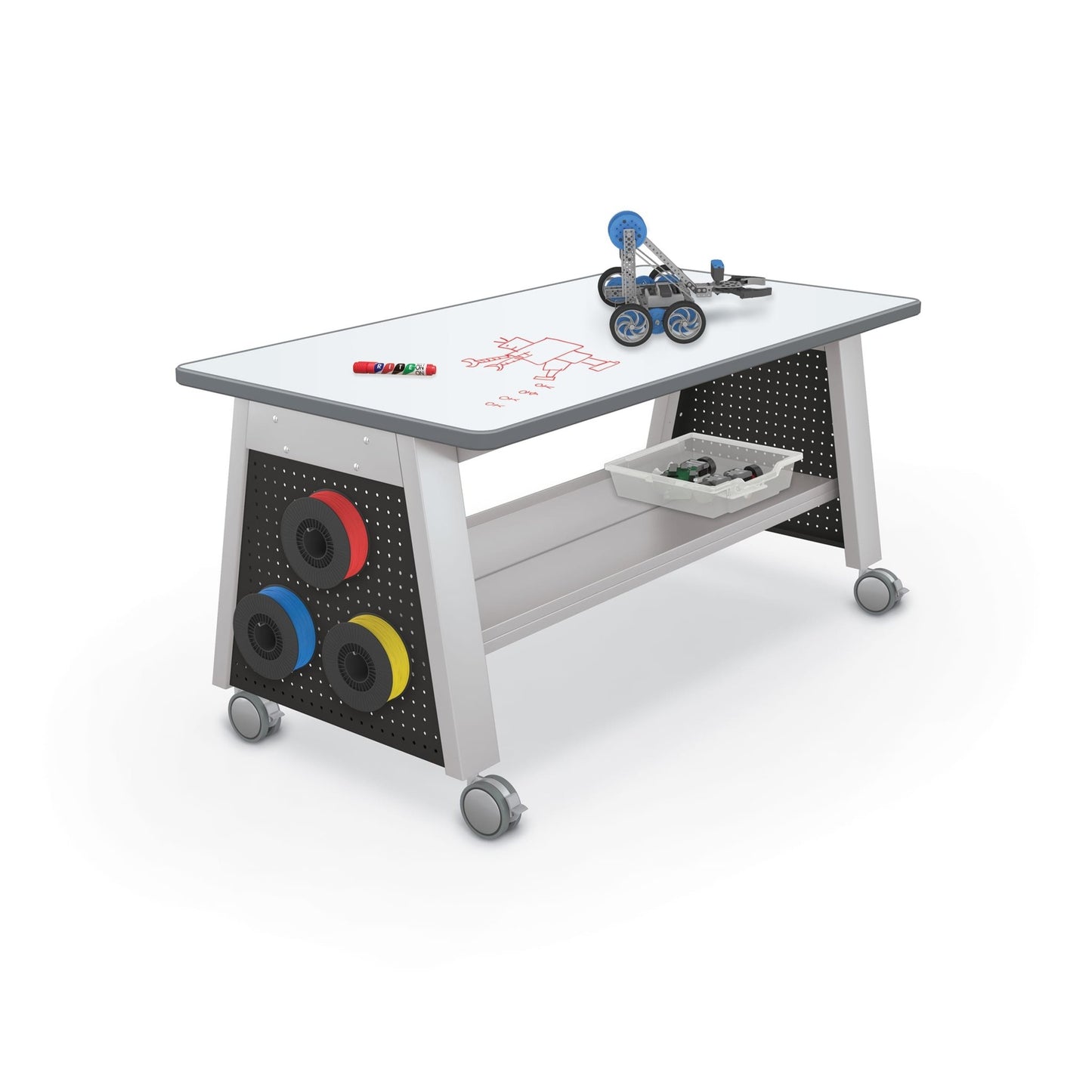 MooreCo Compass Makerspace Table + Porcelain Steel Top (MOR - 91694 - A - PORC - CHAR) - SchoolOutlet