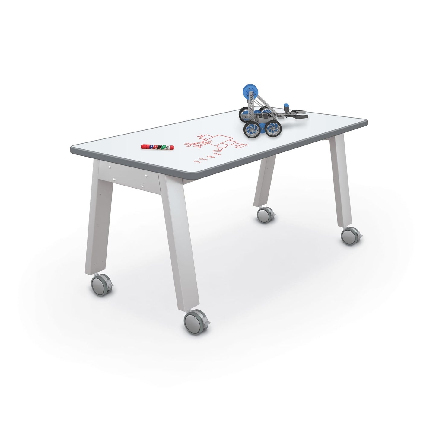 MooreCo Compass Makerspace Table + Porcelain Steel Top (MOR - 91694 - A - PORC - CHAR) - SchoolOutlet