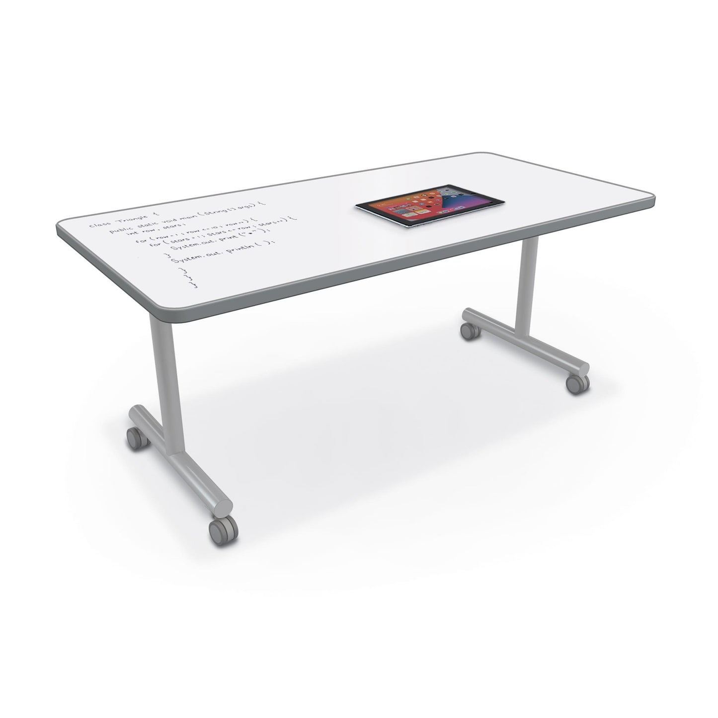Mooreco Inklud Table Porcelain Steel Top - T - Leg Fixed Height 29" H × 60" W × 30" D (IN1T1S0ADJ - PORC - CHAR) - SchoolOutlet