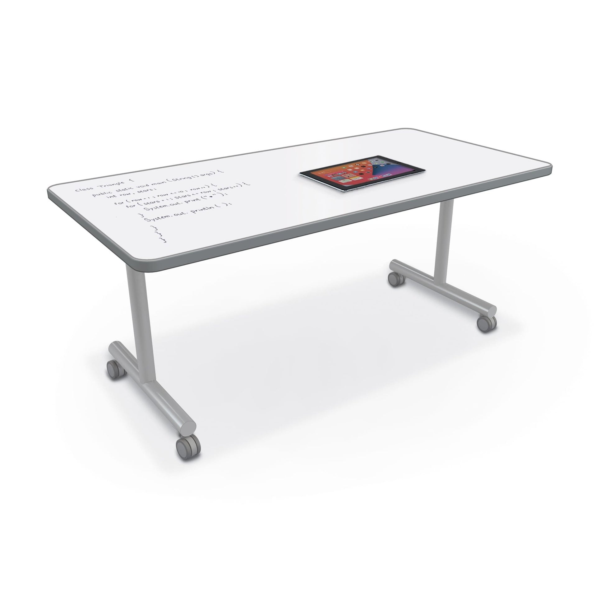 Mooreco Inklud Table Porcelain Steel Top - T - Leg Fixed Height 29" H × 60" W × 30" D (IN1T1S0ADJ - PORC - CHAR) - SchoolOutlet