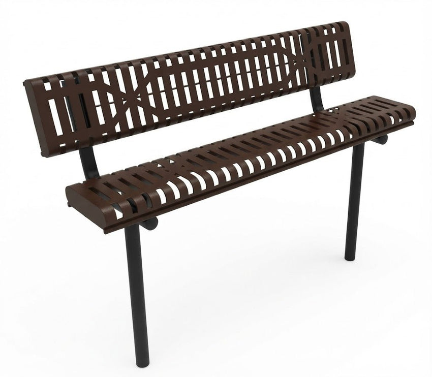 MyTcoat - Rolled Edges Outdoor Bench with Back 6' L - Inground Mount (MYT-BRE06-19) - SchoolOutlet