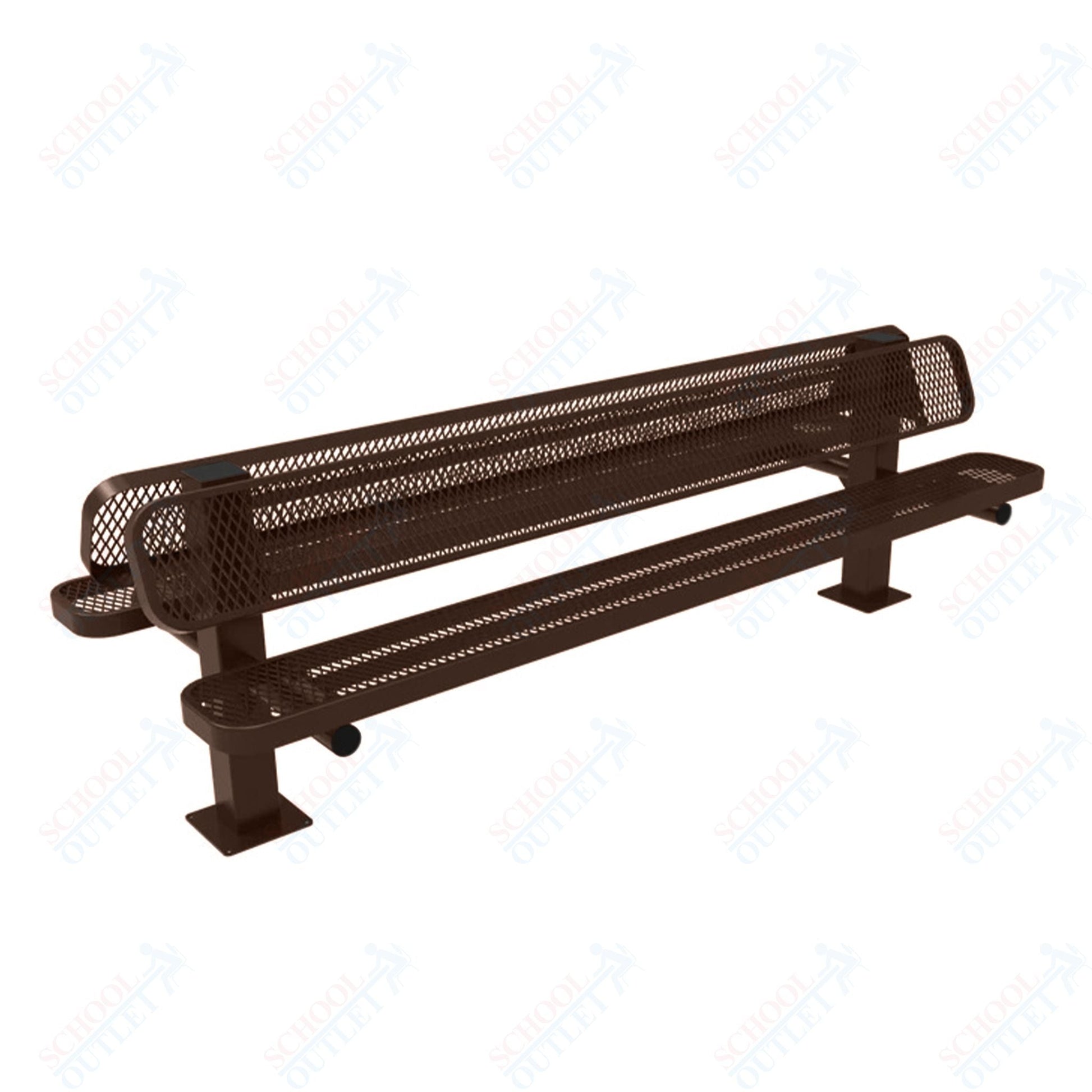 MyTcoat - Double Pedstal Outdoor Bench with Back - Surface Mount 8' L (MYT - BRT08 - 62 - 002) - SchoolOutlet