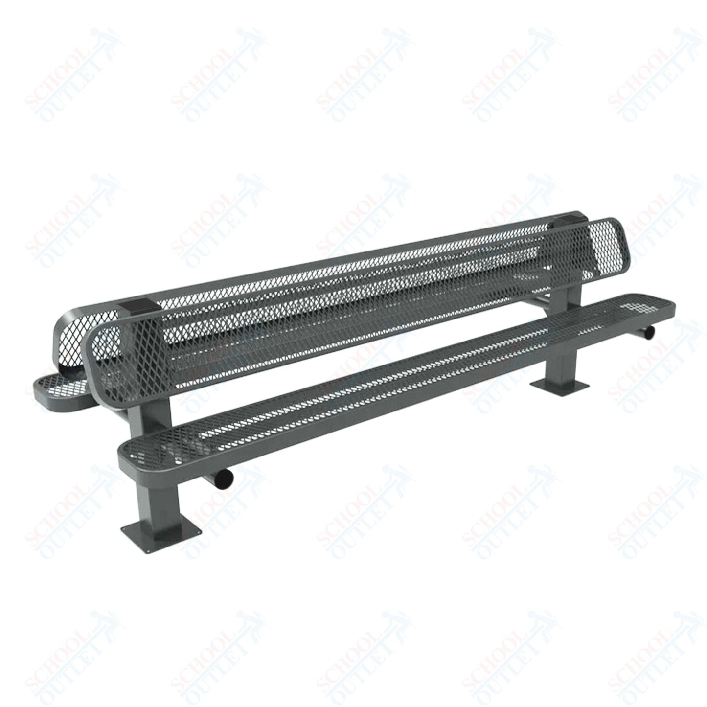 MyTcoat - Double Pedstal Outdoor Bench with Back - Surface Mount 8' L (MYT - BRT08 - 62 - 002) - SchoolOutlet