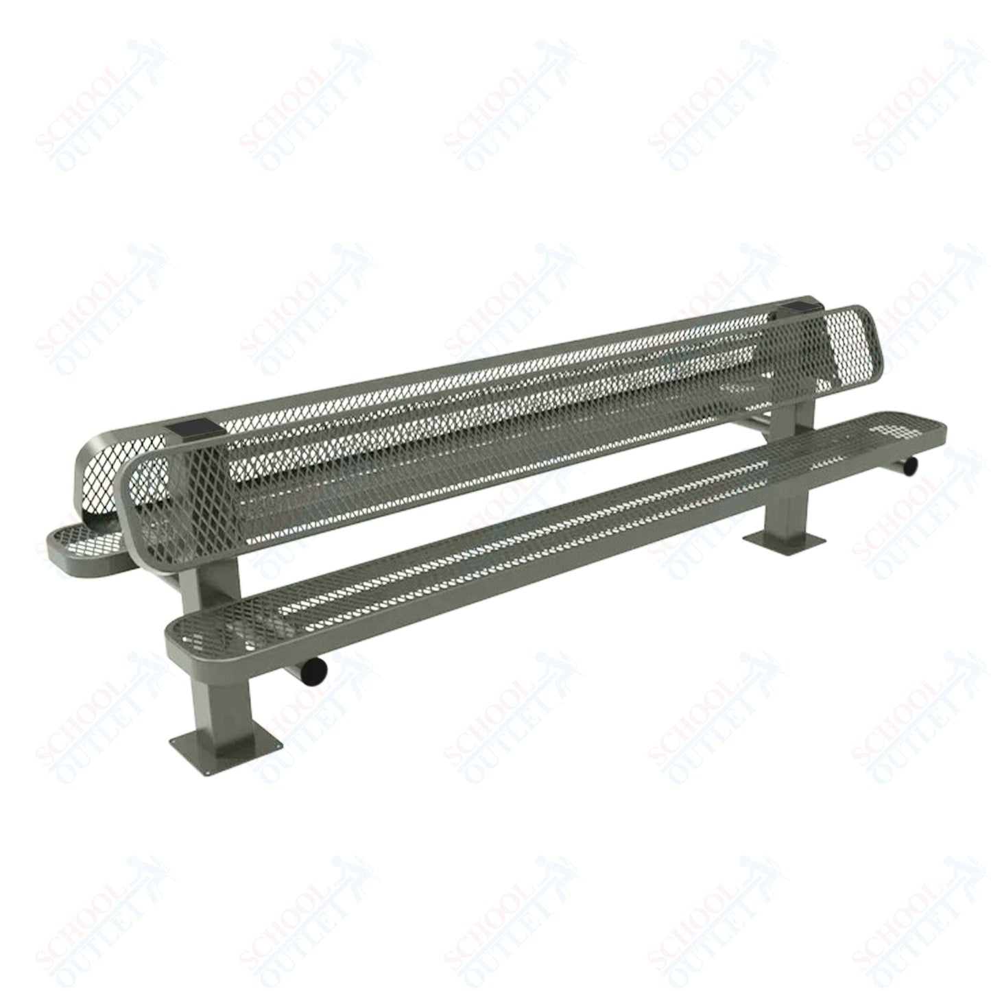 MyTcoat - Double Pedstal Outdoor Bench with Back - Surface Mount 8' L (MYT - BRT08 - 62 - 002) - SchoolOutlet