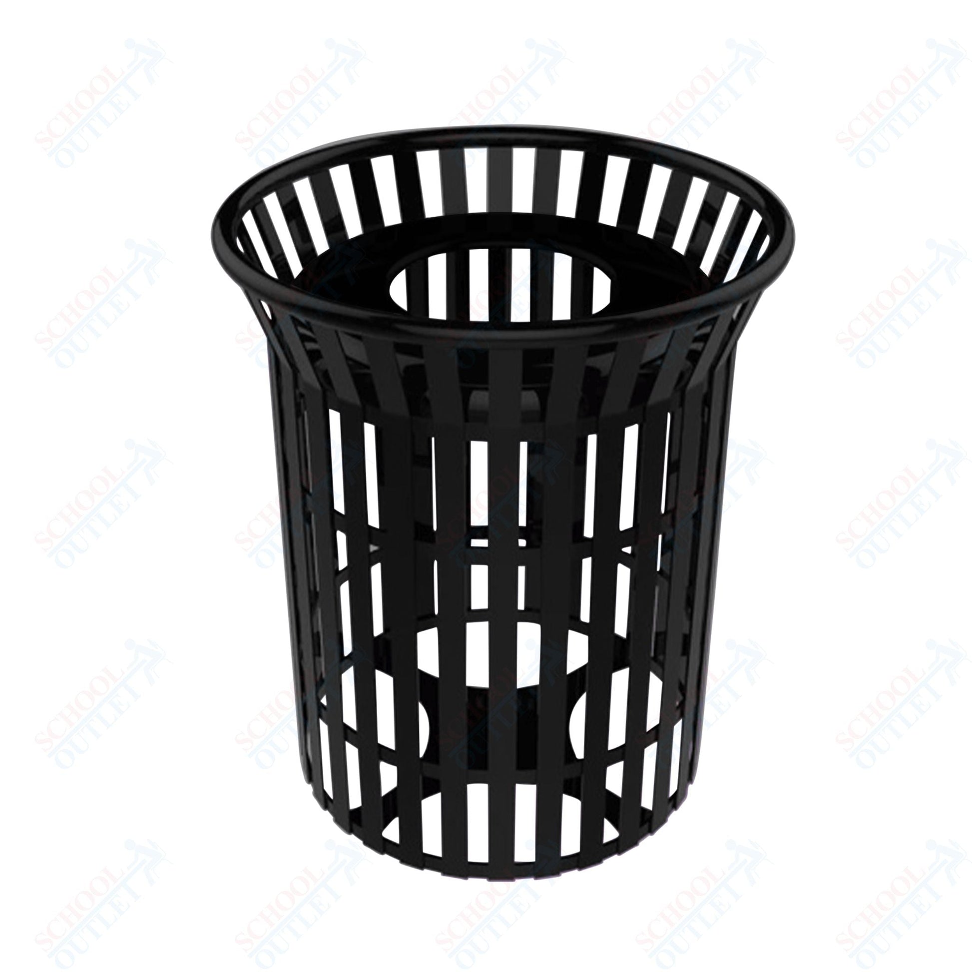MyTcoat - 32 Gallon Skyline Trash Receptacle with Flared Top - Flattop and Liner - Strap Metal 30" Diameter x 35.25" H (MYT - RSL32) - SchoolOutlet