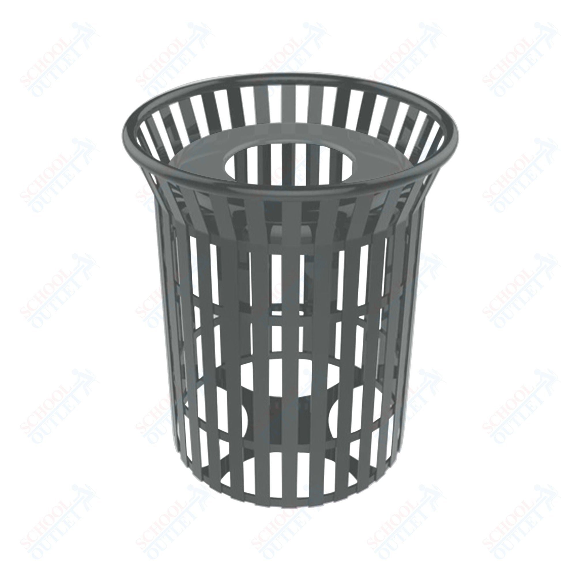 MyTcoat - 32 Gallon Skyline Trash Receptacle with Flared Top - Flattop and Liner - Strap Metal 30" Diameter x 35.25" H (MYT - RSL32) - SchoolOutlet