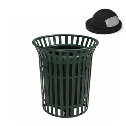 MyTcoat - 32 Gallon Skyline Trash Receptacle with Flared Top - Steel Dome and Liner - Strap Metal 30" Diameter x 35.25" H (MYT-RSL32-00-001)