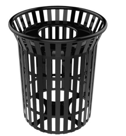 MyTcoat - 32 Gallon Skyline Trash Receptacle with Flared Top - Ash Bonnet Top and Liner - Strap Metal 30" Diameter x 35.25" H (MYT - RSL32 - 00 - 003) - SchoolOutlet