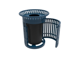 MyTcoat - 32 Gallon Skyline Trash Receptacle with Flared Top and Side Opening - Flattop and Liner - Strap Metal 33.8" Diameter x 39.7" H (MYT-RSL32-02)