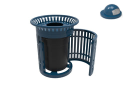 MyTcoat - 32 Gallon Skyline Trash Receptacle with Flared Top and Side Opening - Steel Dome and Liner - Strap Metal 33.8" Diameter x 39.7" H (MYT-RSL32-02-001)