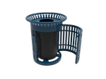MyTcoat - 32 Gallon Skyline Trash Receptacle with Flared Top and Side Opening - Steel Dome and Liner - Strap Metal 33.8