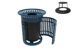 MyTcoat - 32 Gallon Skyline Trash Receptacle with Flared Top and Side Opening - Bonnet Top and Liner - Strap Metal 33.8" Diameter x 39.7" H (MYT-RSL32-02-002)