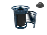 MyTcoat - 32 Gallon Skyline Trash Receptacle with Flared Top and Side Opening - Plastic Dome and Liner - Strap Metal 33.8