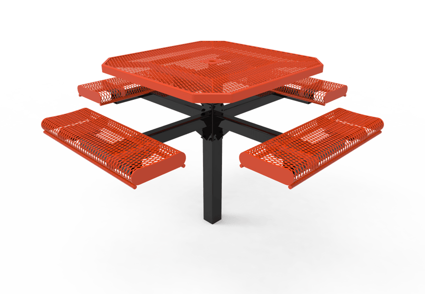 MyTcoat MYT-TOR46-12 46" Octagon Pedestal Picnic Table with Rolled Seats and Inground Mount (80.50"W x 80.50"D x 30"H) - SchoolOutlet