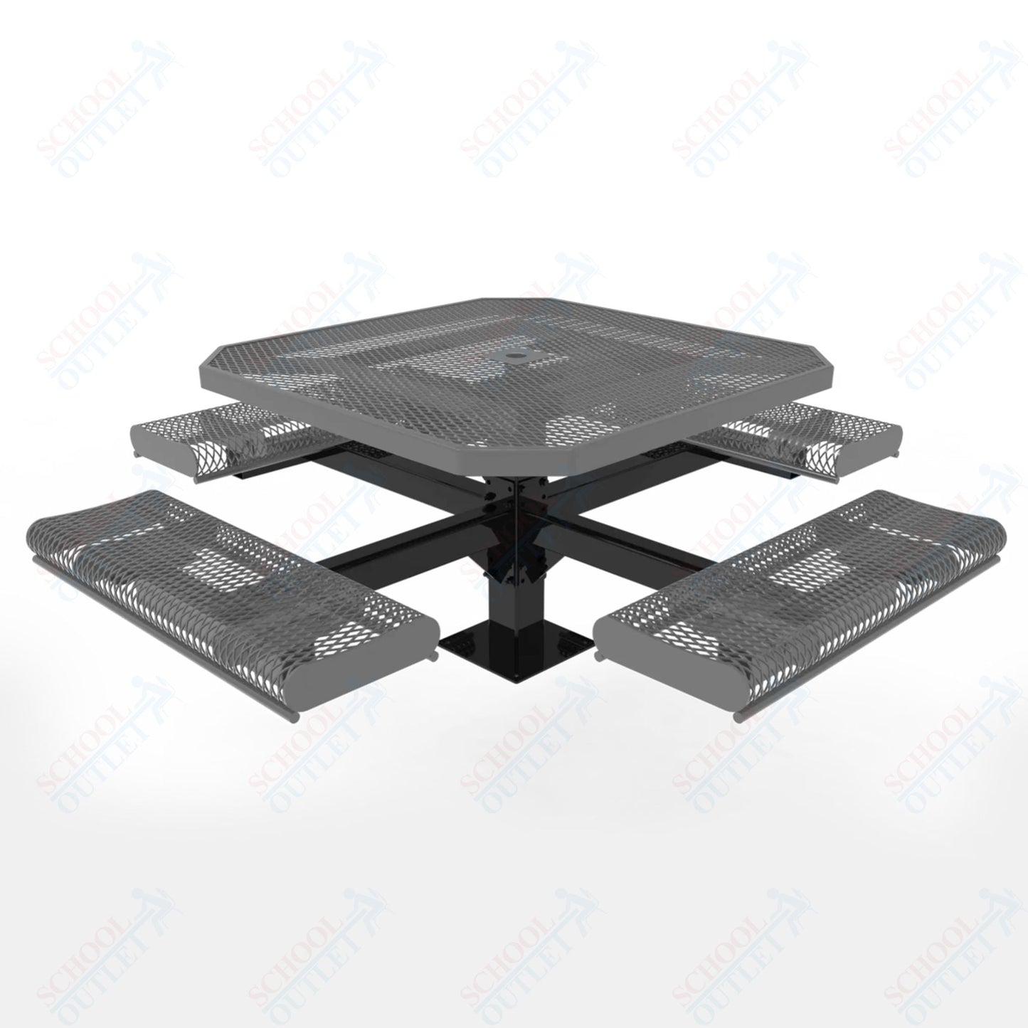 MyTcoat MYT - TOR46 - 13 46″ Octagon Pedestal Picnic Table with Rolled Seats and Surface Mount (80.5"W x 80.5"D x 30"H) - SchoolOutlet