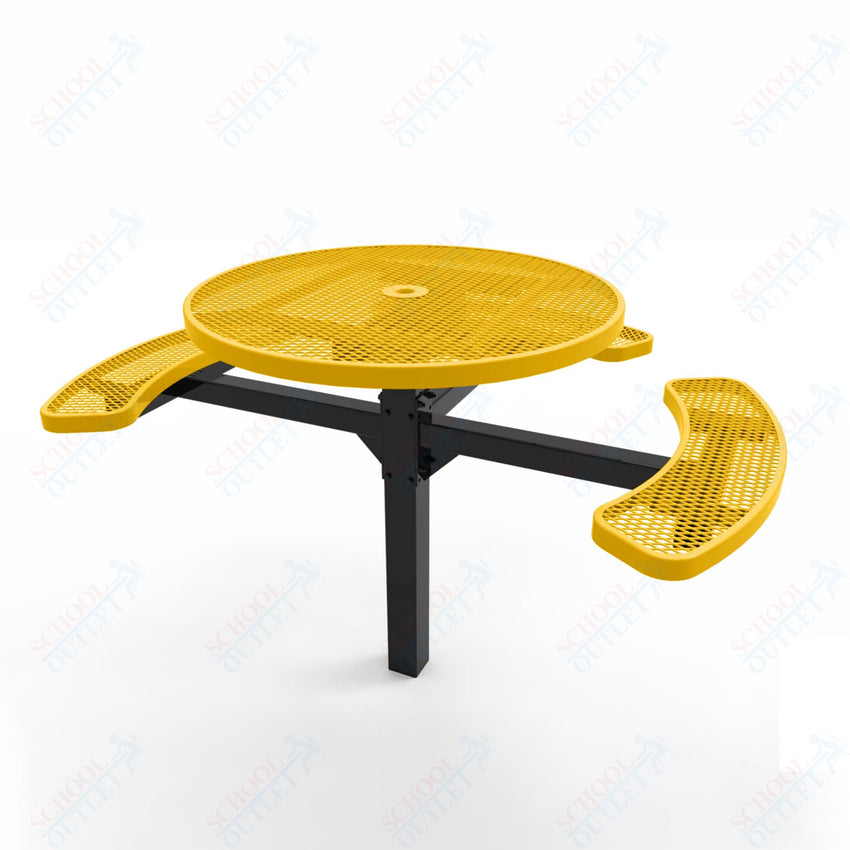 MyTcoat MYT - TRD46 - 14 - 003 46″ Round Pedestal Picnic Table with Inground Mount, 3 Seat and ADA Accessible (30"H) - SchoolOutlet