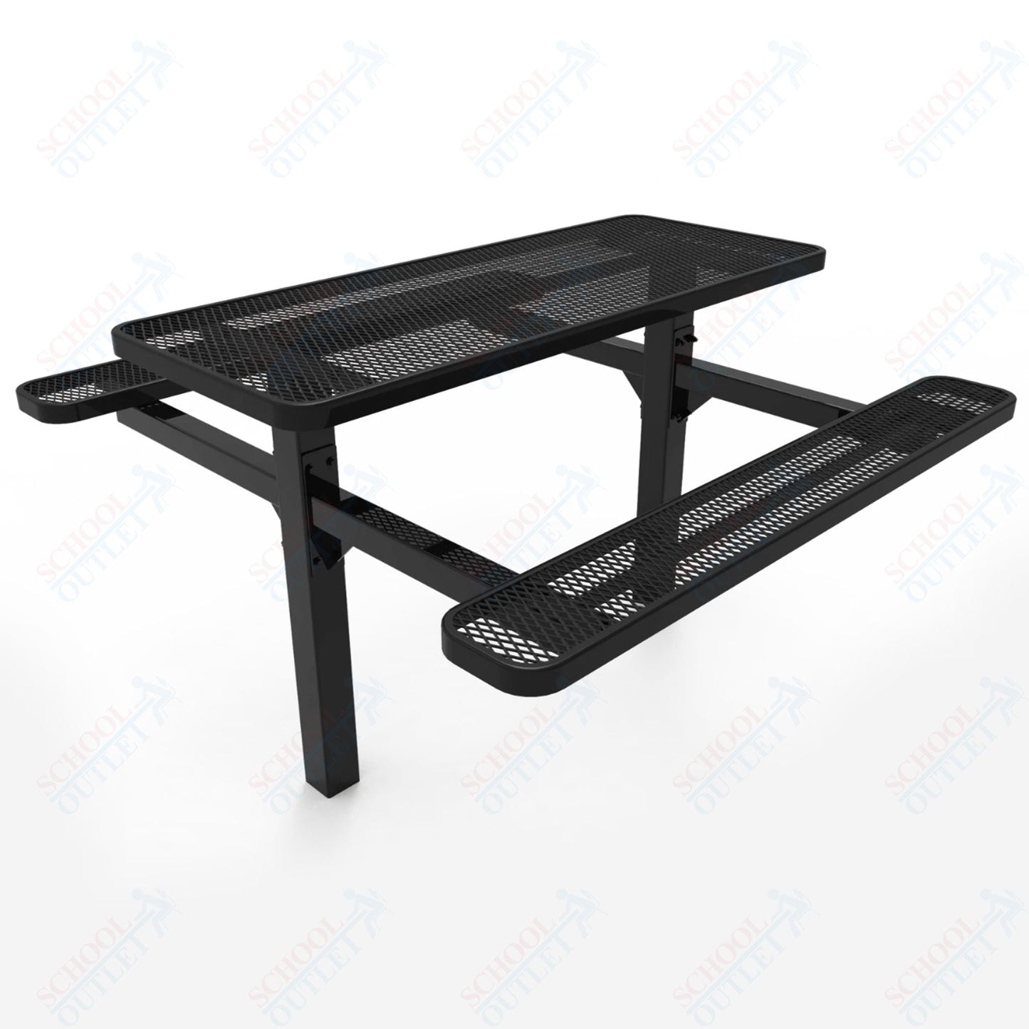 MyTcoat MYT - TRT06 - 08 6′ Rectangular Double Pedestal Picnic Table with Inground Mount (72"W x 72.5"D x 28.2"H) - SchoolOutlet