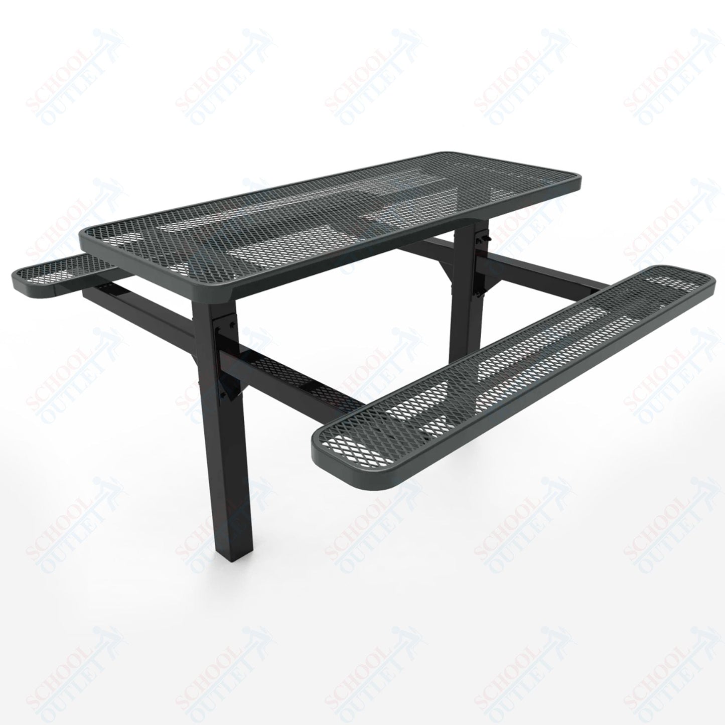 MyTcoat MYT - TRT06 - 08 6′ Rectangular Double Pedestal Picnic Table with Inground Mount (72"W x 72.5"D x 28.2"H) - SchoolOutlet