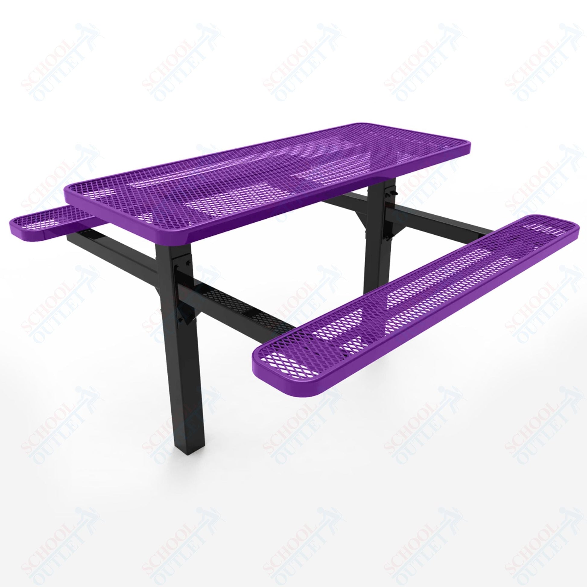 MyTcoat MYT - TRT06 - 08 6′ Rectangular Double Pedestal Picnic Table with Inground Mount (72"W x 72.5"D x 28.2"H) - SchoolOutlet