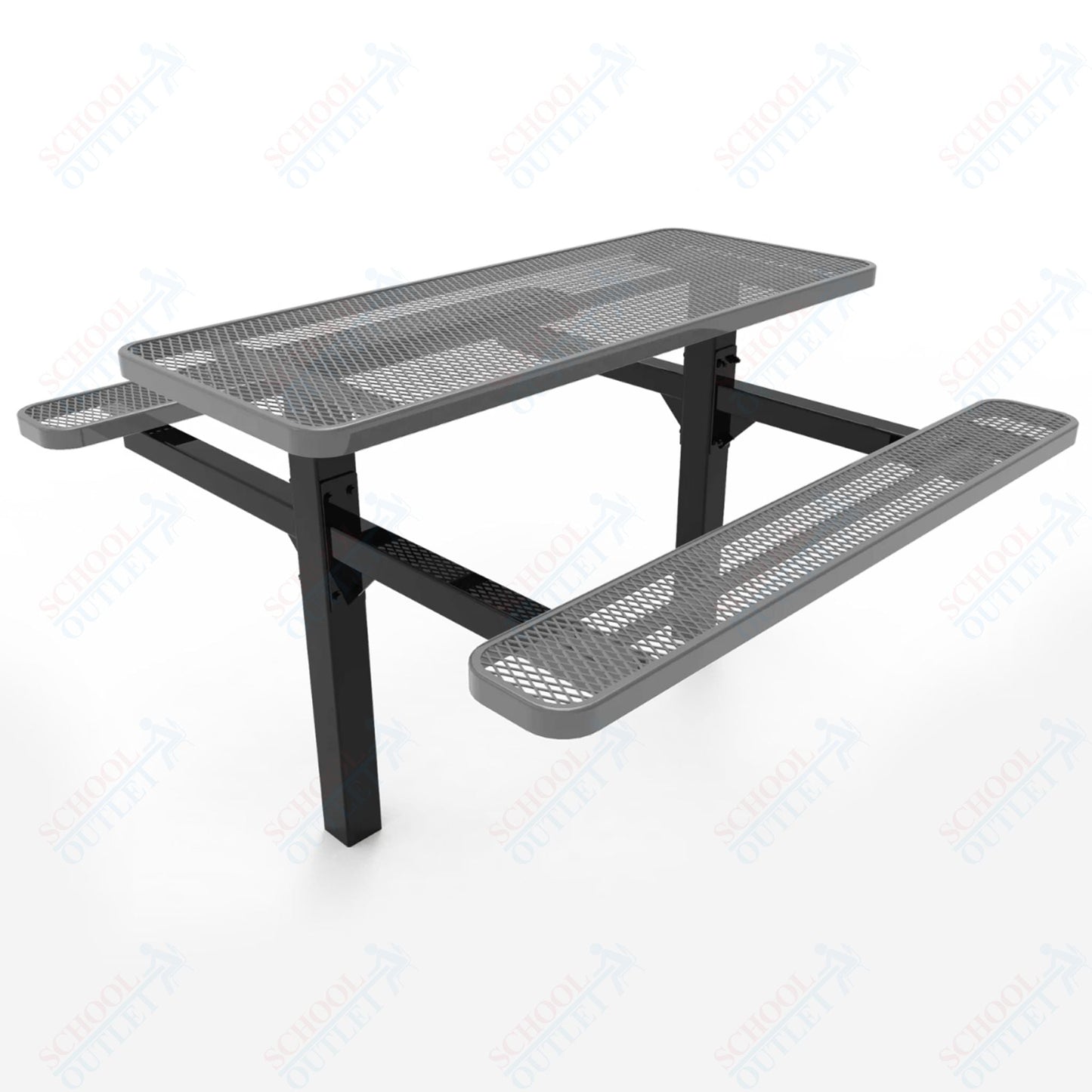 MyTcoat MYT - TRT06 - 08 6′ Rectangular Double Pedestal Picnic Table with Inground Mount (72"W x 72.5"D x 28.2"H) - SchoolOutlet