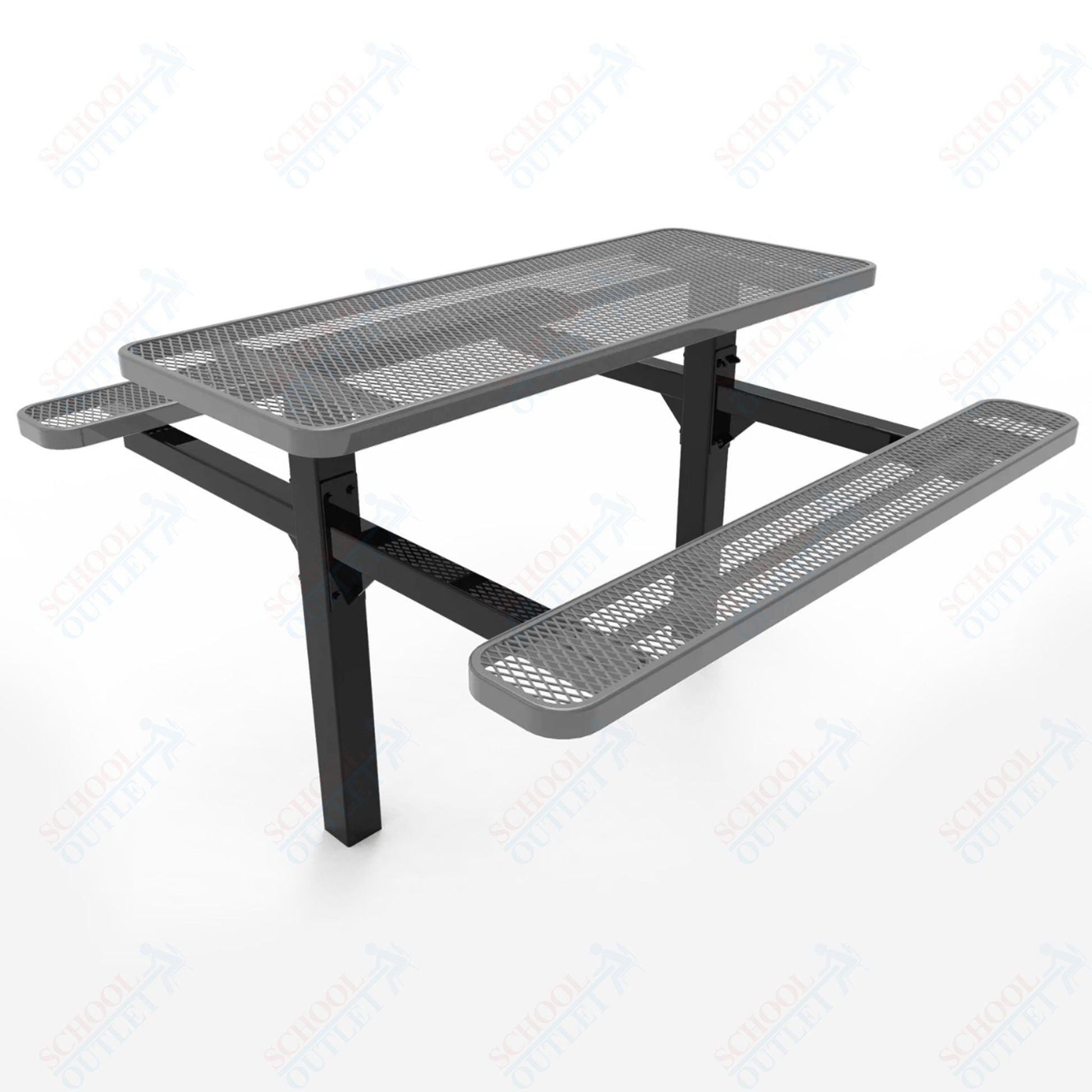 MyTcoat MYT - TRT06 - 08 6′ Rectangular Double Pedestal Picnic Table with Inground Mount (72"W x 72.5"D x 28.2"H) - SchoolOutlet