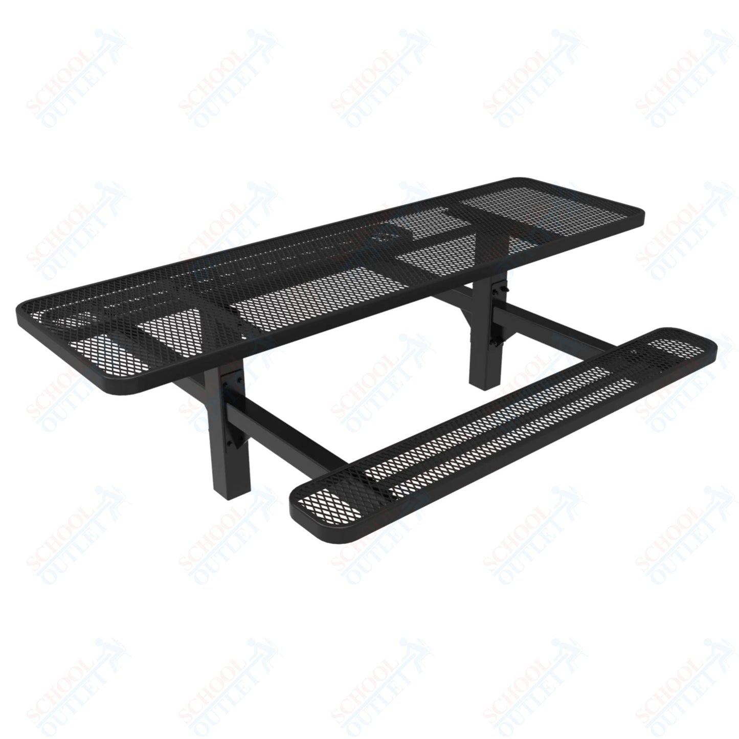 MyTcoat MYT - TRT08 - 08 8′ Rectangular Double Pedestal Picnic Table with Inground Mount (96"W x 75.5"D x 28.2"H) - SchoolOutlet
