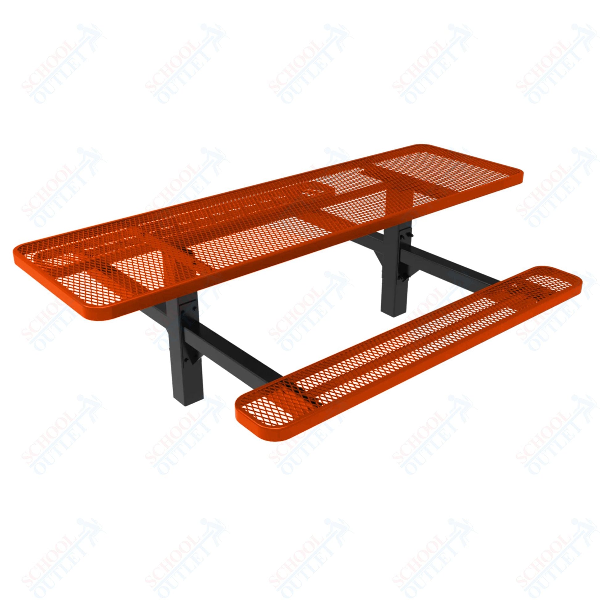 MyTcoat MYT - TRT08 - 08 8′ Rectangular Double Pedestal Picnic Table with Inground Mount (96"W x 75.5"D x 28.2"H) - SchoolOutlet