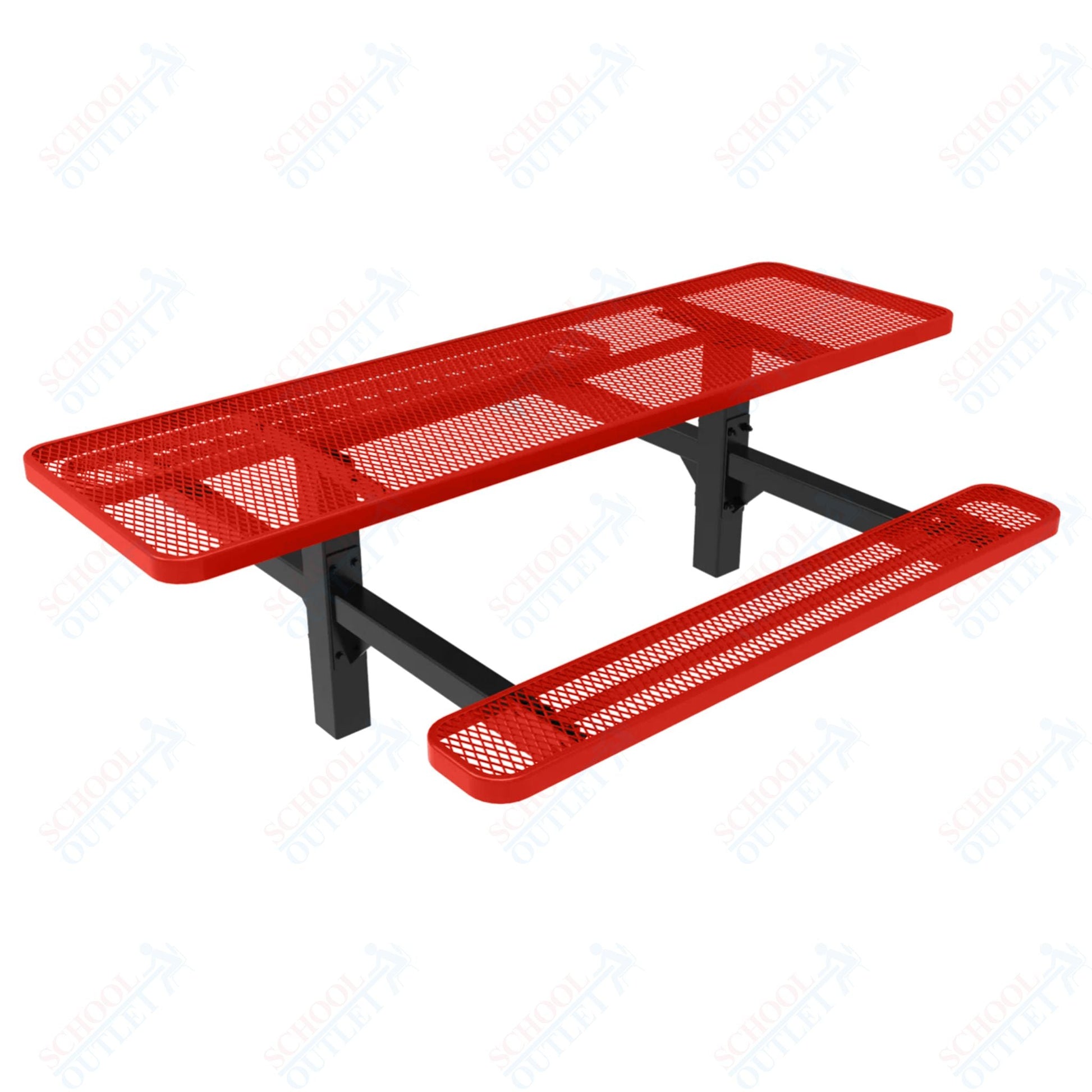 MyTcoat MYT - TRT08 - 08 8′ Rectangular Double Pedestal Picnic Table with Inground Mount (96"W x 75.5"D x 28.2"H) - SchoolOutlet