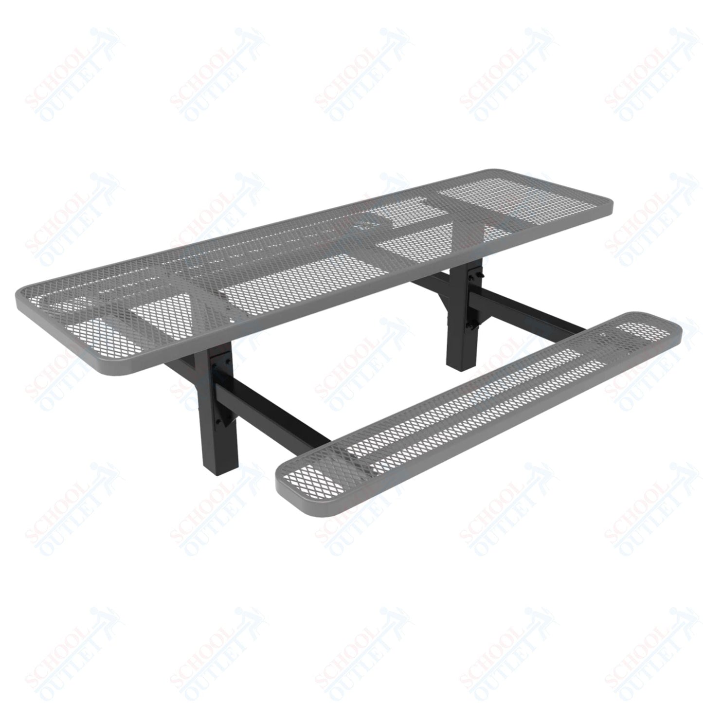 MyTcoat MYT - TRT08 - 08 8′ Rectangular Double Pedestal Picnic Table with Inground Mount (96"W x 75.5"D x 28.2"H) - SchoolOutlet