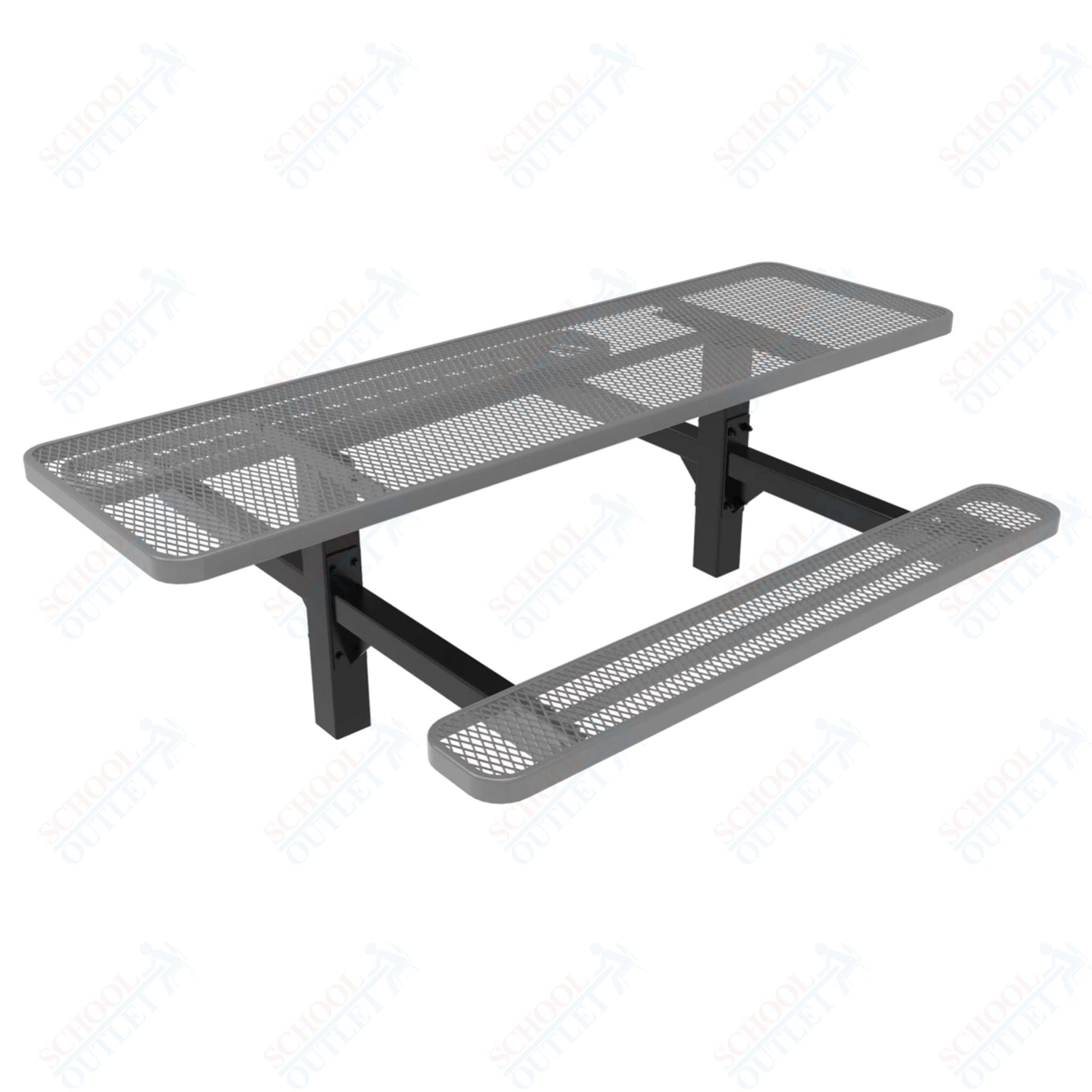 MyTcoat MYT - TRT08 - 08 8′ Rectangular Double Pedestal Picnic Table with Inground Mount (96"W x 75.5"D x 28.2"H) - SchoolOutlet