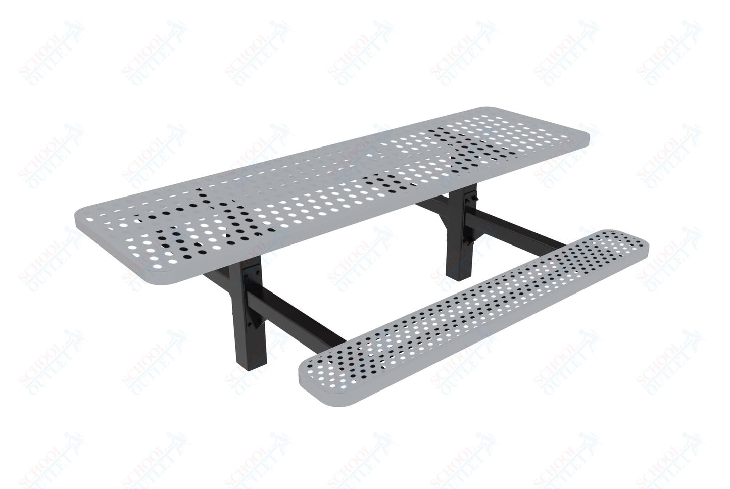 MyTcoat MYT - TRT08 - 08 8′ Rectangular Double Pedestal Picnic Table with Inground Mount (96"W x 75.5"D x 28.2"H) - SchoolOutlet
