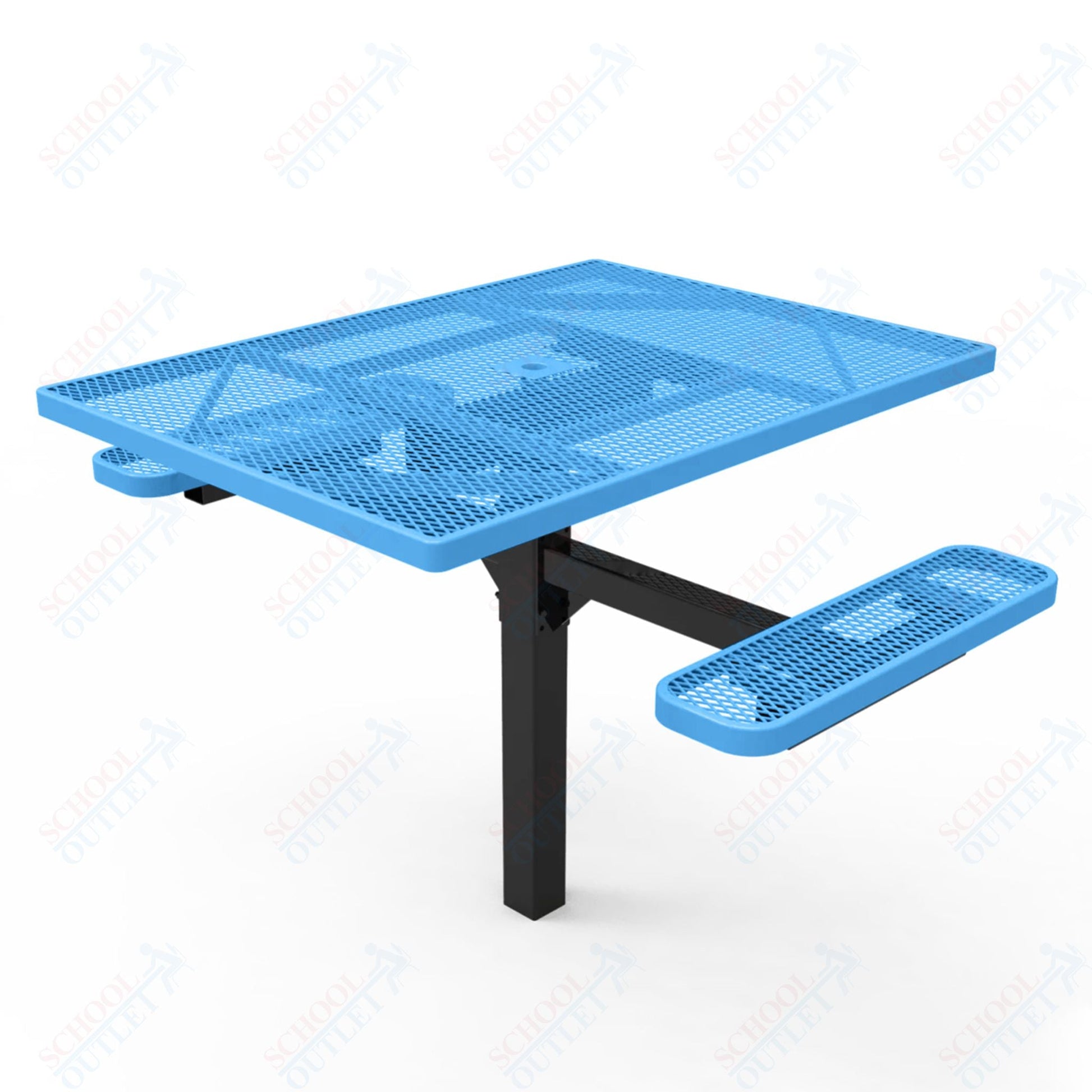 MyTcoat MYT - TSQ46 - 16 - 012 46″ Square Pedestal Picnic Table with Inground Mount, 2 Seat and Alternate ADA Accessible (77"W x 63"D x 30"H) - SchoolOutlet