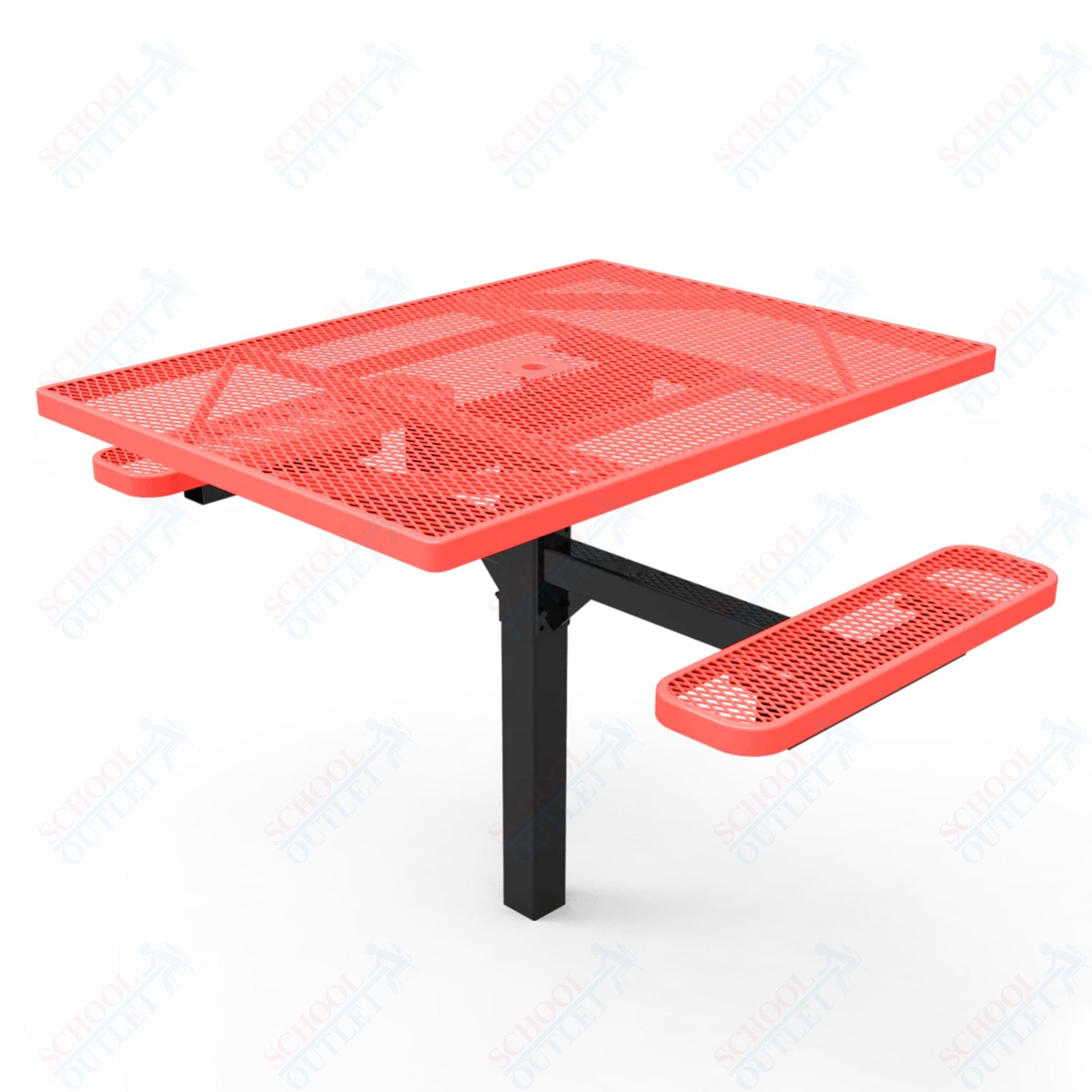 MyTcoat MYT - TSQ46 - 16 - 012 46″ Square Pedestal Picnic Table with Inground Mount, 2 Seat and Alternate ADA Accessible (77"W x 63"D x 30"H) - SchoolOutlet