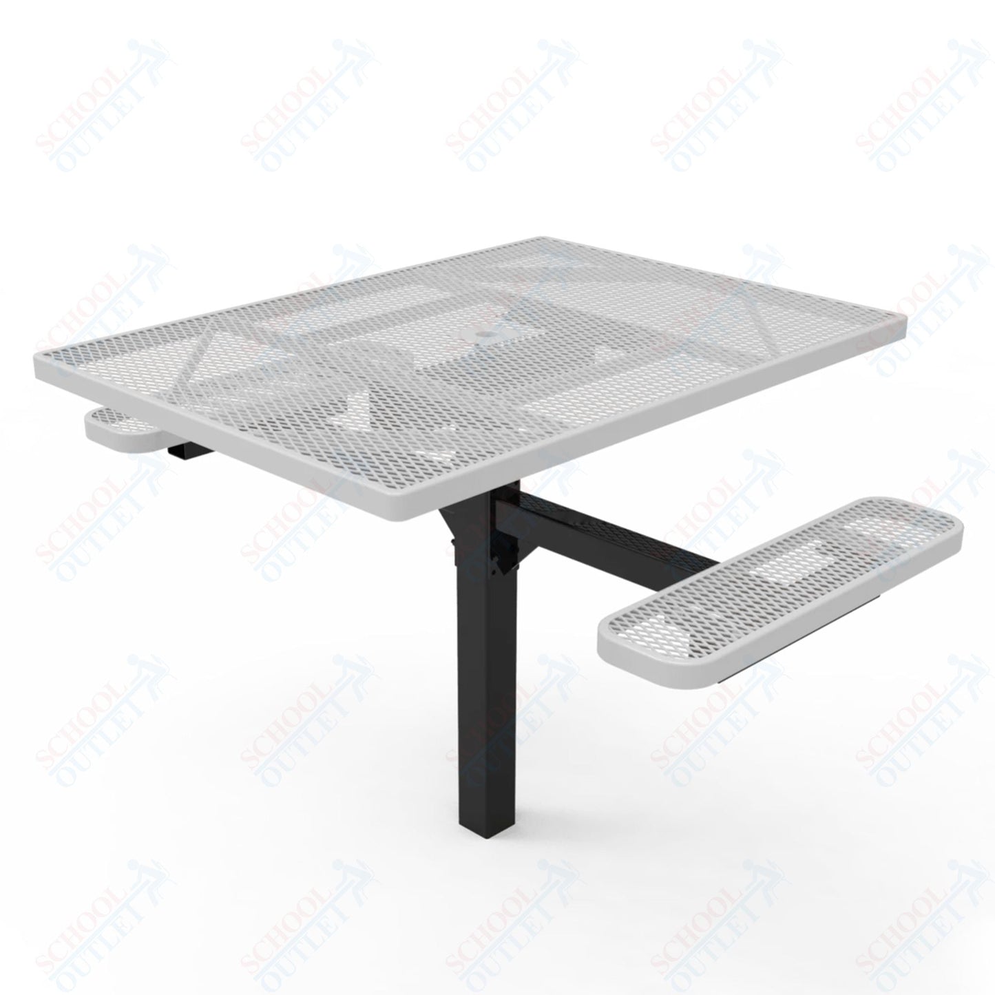 MyTcoat MYT - TSQ46 - 16 - 012 46″ Square Pedestal Picnic Table with Inground Mount, 2 Seat and Alternate ADA Accessible (77"W x 63"D x 30"H) - SchoolOutlet