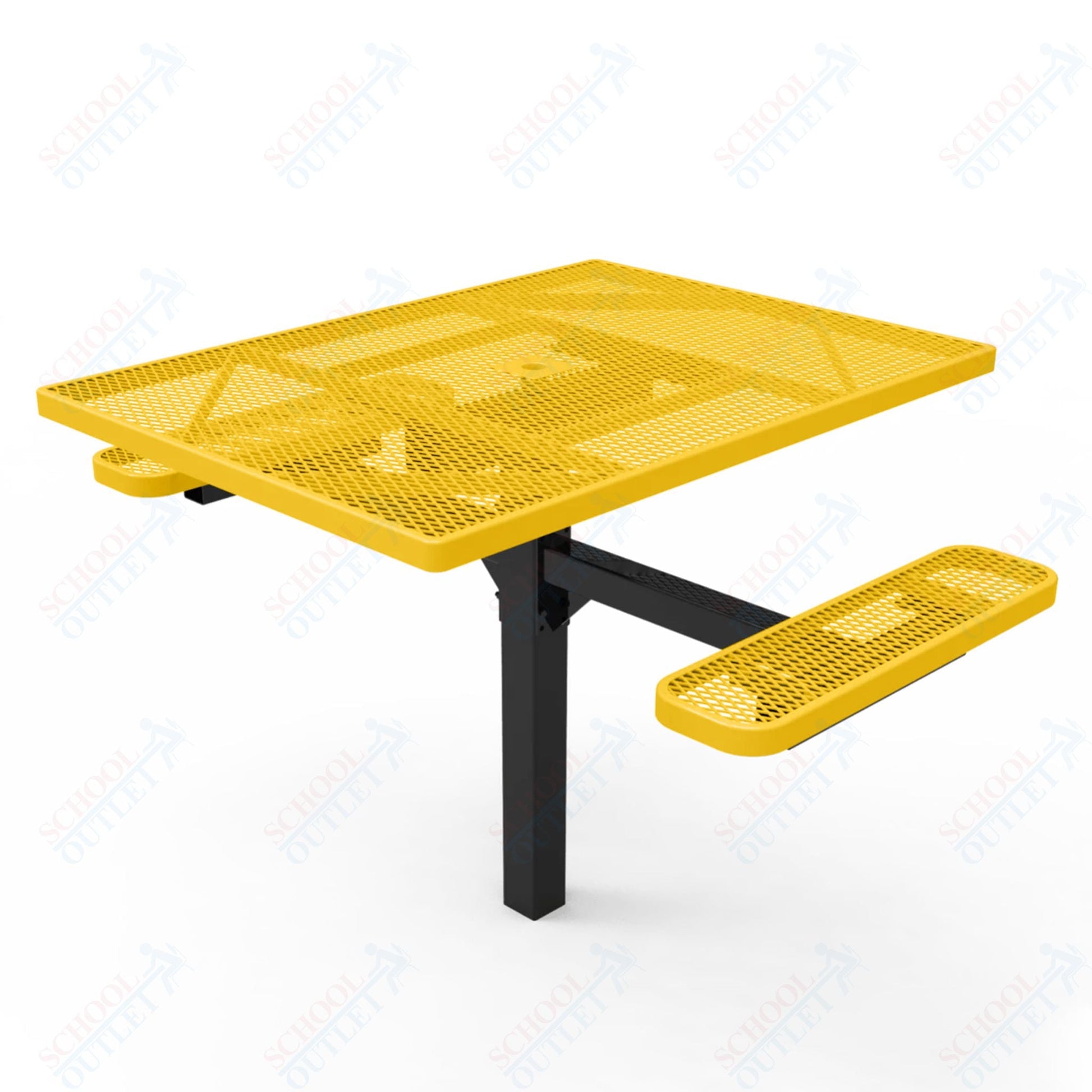 MyTcoat MYT - TSQ46 - 16 - 012 46″ Square Pedestal Picnic Table with Inground Mount, 2 Seat and Alternate ADA Accessible (77"W x 63"D x 30"H) - SchoolOutlet