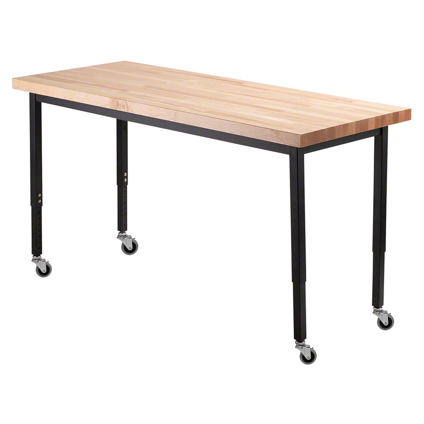 NPS Height Adjustable Utility Table, 24" X 72", Butcherblock Top (National Public Seating NPS - HDT3 - 2472B) - SchoolOutlet