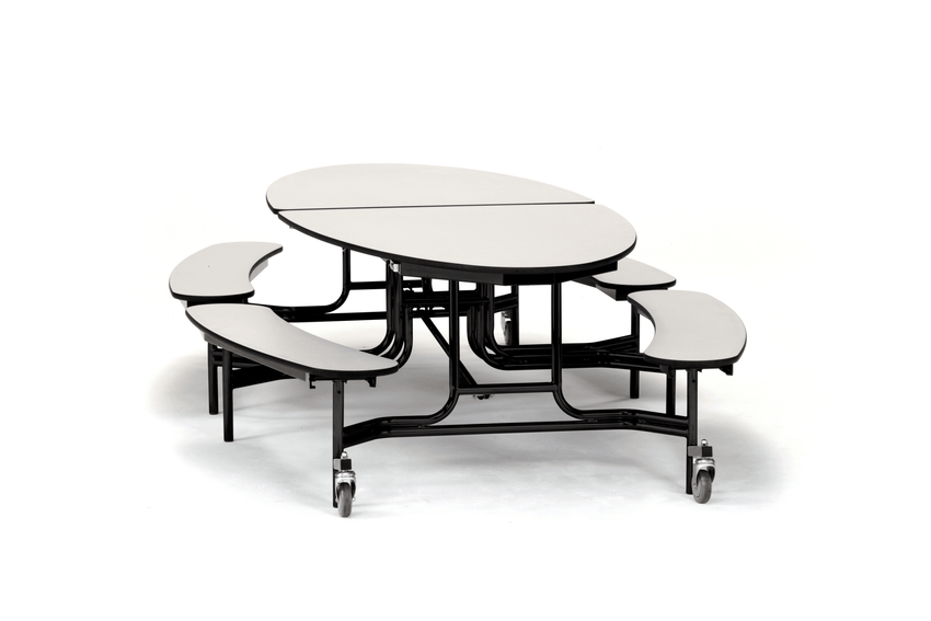 NPS Elliptical Mobile Fixed Bench Unit Folding Cafeteria Table 72" W x 121" L x 25" H (NPS-METB-XXX25) - SchoolOutlet