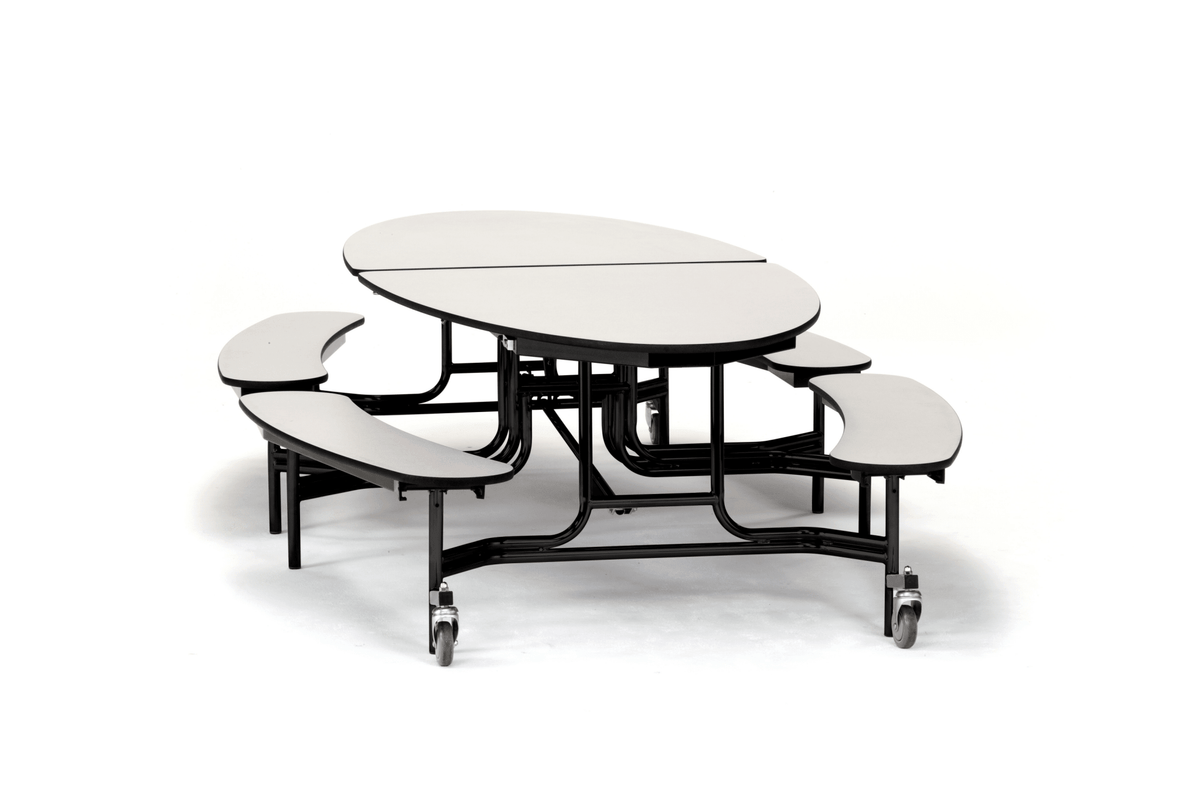 NPS Elliptical Mobile Fixed Bench Unit Folding Cafeteria Table 72" W x 121" L x 27" H (NPS-METB-XXX27) - SchoolOutlet