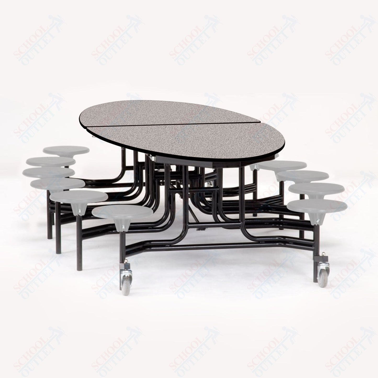 NPS Elliptical Mobile Stool Unit with Folding Cafeteria Table 45" W x 121" L x 25" H (NPS-METS-XX-25) - SchoolOutlet