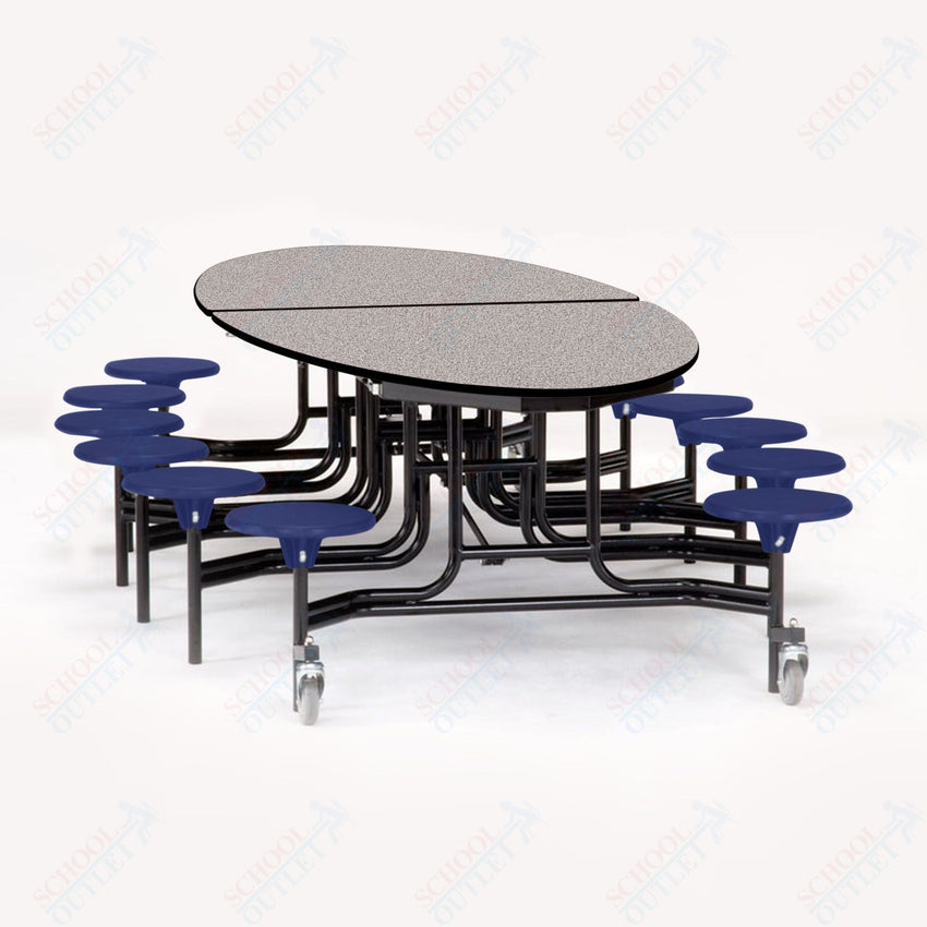 NPS Elliptical Mobile Stool Unit with Folding Cafeteria Table 45" W x 121" L x 25" H (NPS-METS-XX-25) - SchoolOutlet